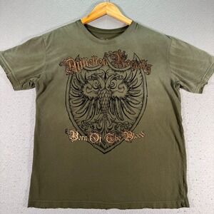 Affliction T-Shirt Adult Medium Green Graphic Goth Grunge Skate Distressed‎ Y2K